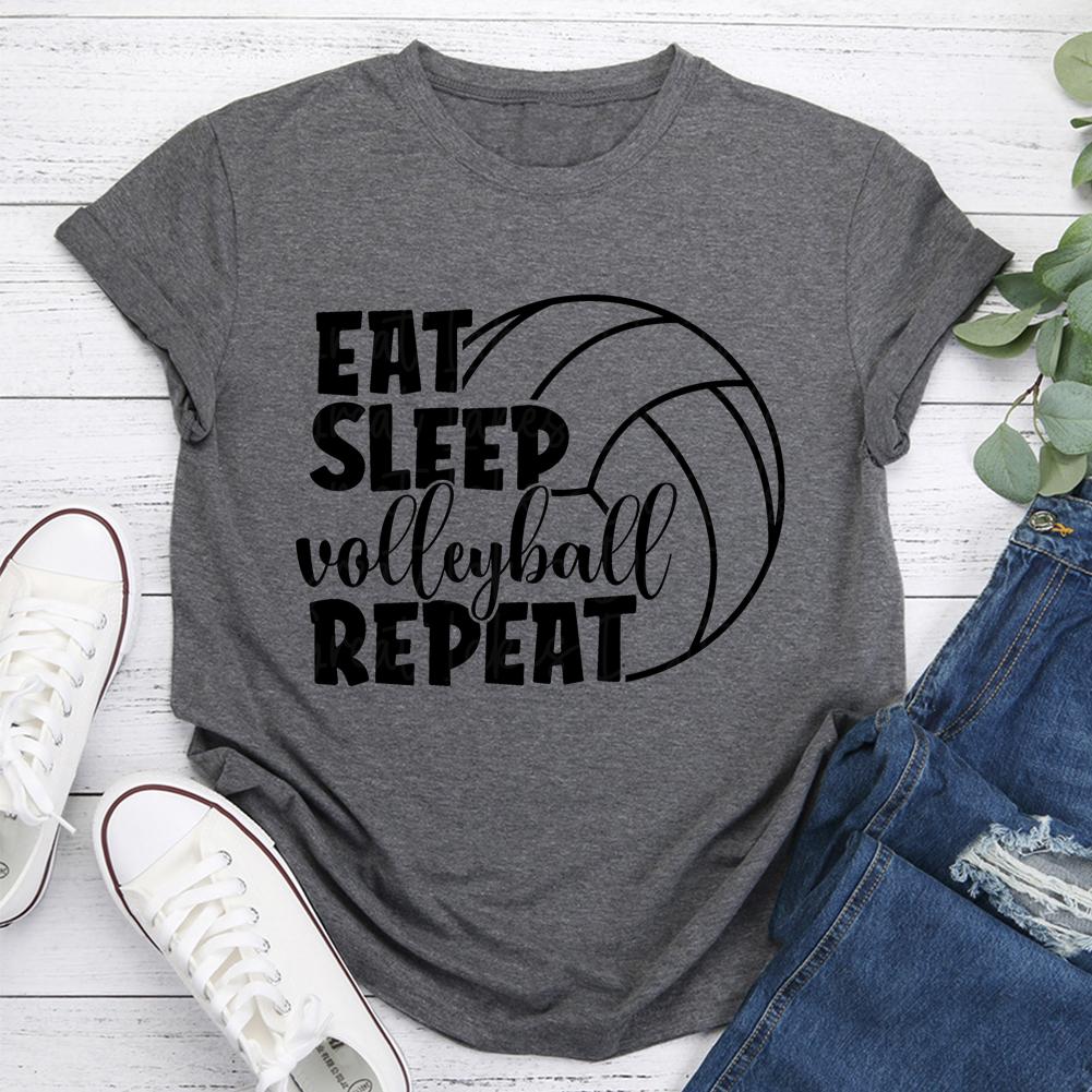Eat Sleep Volleyball Repeat Round Neck T-shirt-Guru-buzz