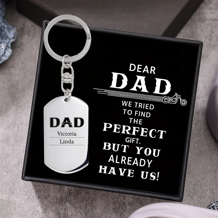 Personalized Photo Keychain Dad Keyring Engrave 2 Names Father's Day Gifts