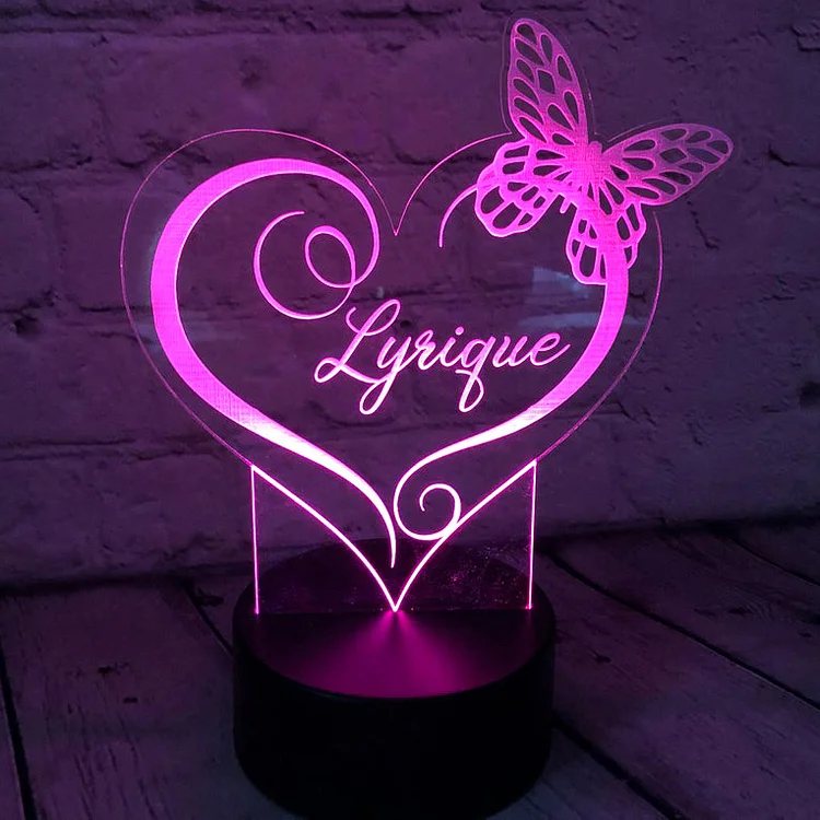 Personalized Heart Night Light  Custom Butterfly Lamp for Family