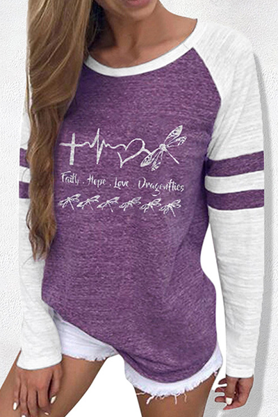 Casual Print Split Joint O Neck Tops