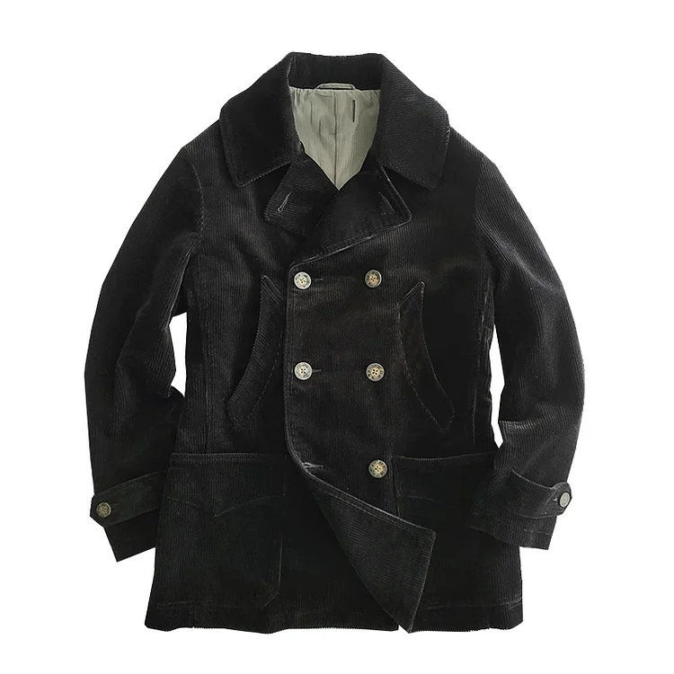 TIMSMEN Retro Casual Black Double Breasted Corduroy Blazer Jacket