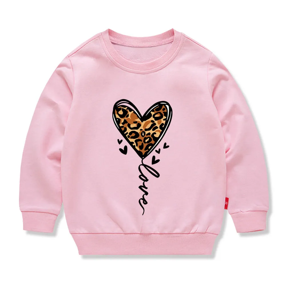 【12M-11Y】Kids Heart-shaped Leopard Print Cartoon Print Sweatshirt