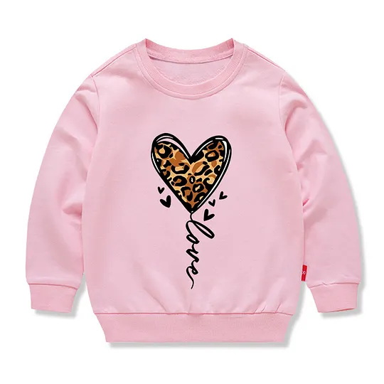【12M-11Y】Kids Heart-shaped Leopard Print Cartoon Print Sweatshirt