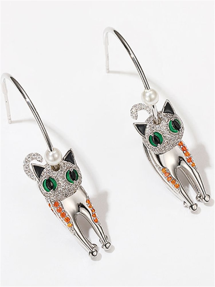 Cat Inspired Rhinestone Studded Earrings