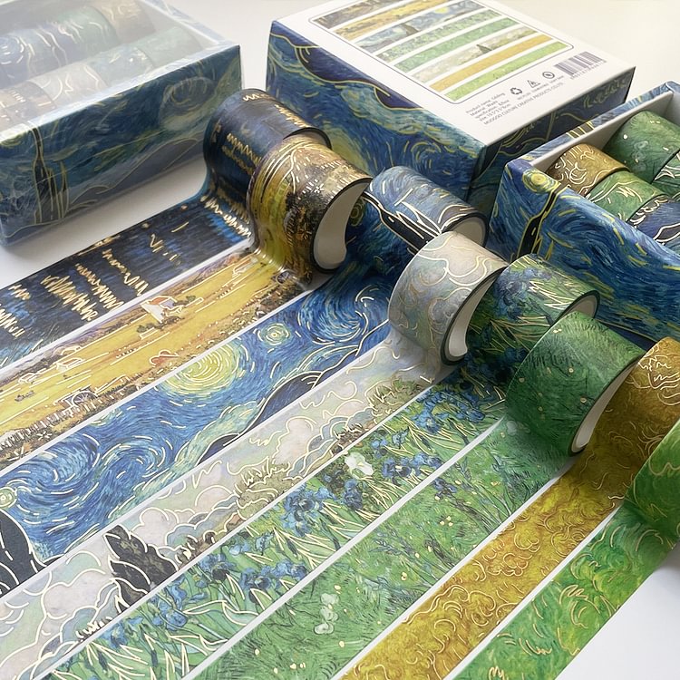 JOURNALSAY 8 Pcs/Set Cute Bronzing Kawaii Van Gogh Impression Washi Tape