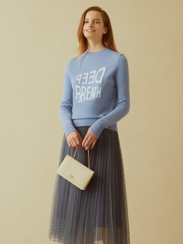 Jacquard Light Blue Cashmere Sweater REAL SILK LIFE