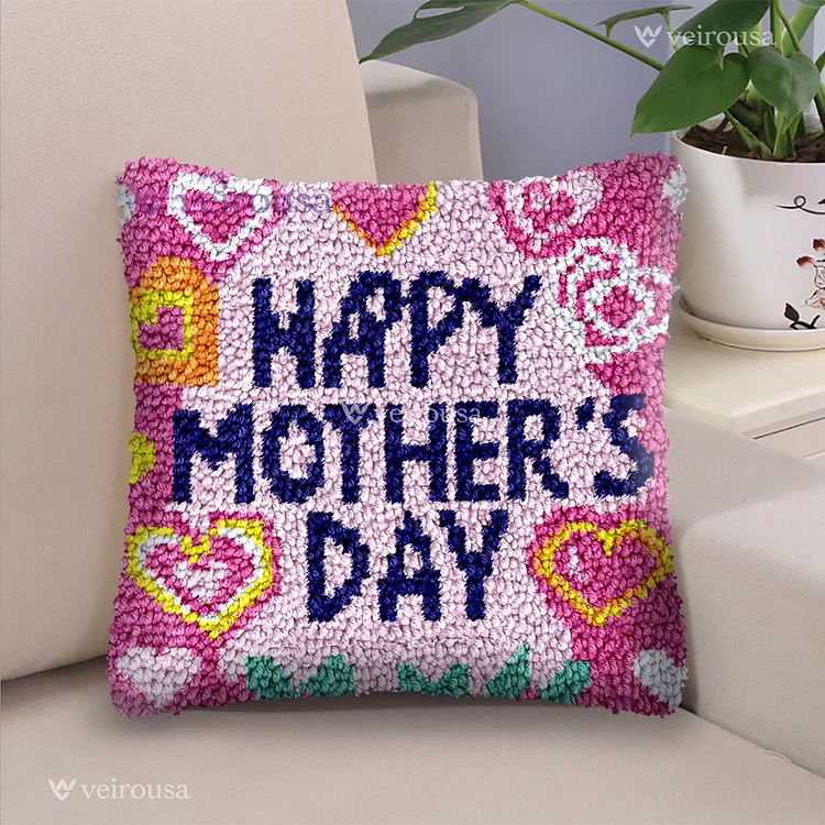 Happy Mother's Day Latch Hook Pillow Kit for Adult, Beginner and Kid veirousa