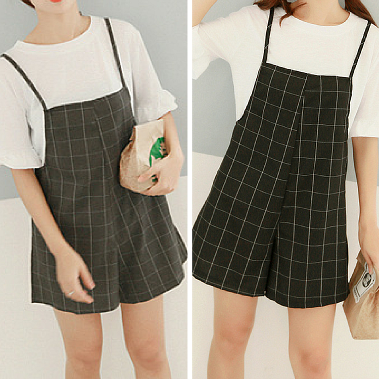 M-XL Black/Gray Grid Suspender Pants SP166456