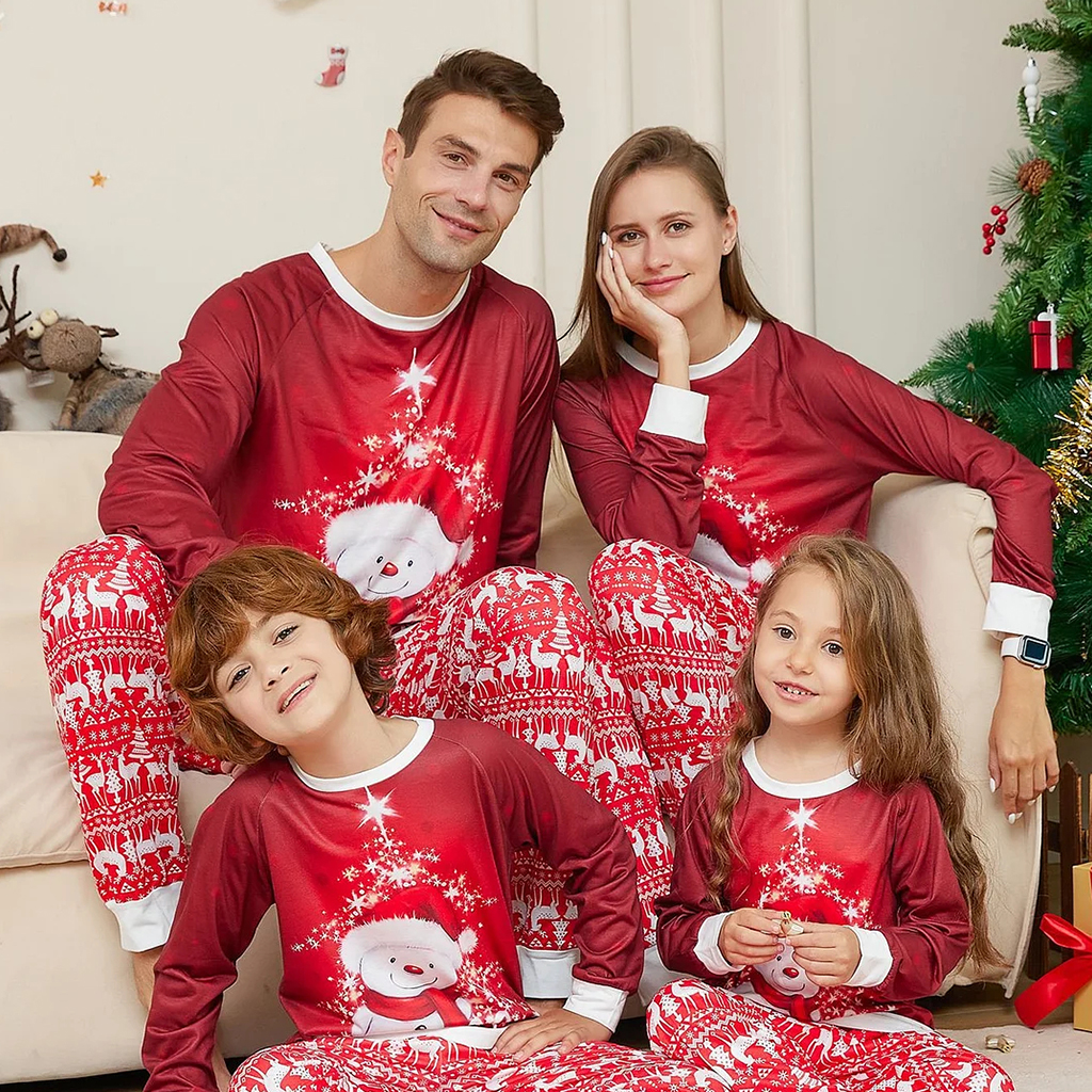 EFINNY Matching Family Christmas Pajamas Sets for Men, Parent-Child Outfits  Cute Santa Claus Snowman Print Sleepwear Long Sleeve Homewear,Dad 