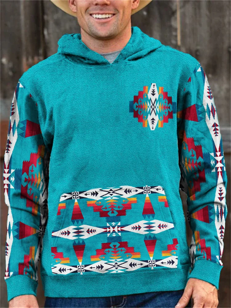 Western Aztec Print Casual Long Sleeve Hoodie
