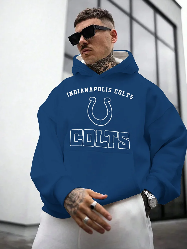 Indianapolis Colts Printed Hooded Pocket Pullover Hoodie