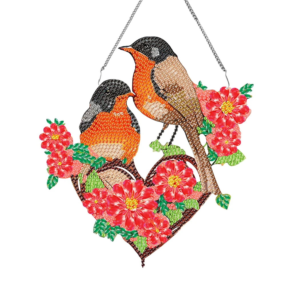 Acrylic Single-Sided DIY Diamond Painting Hanging Pendant (Heart Twin Sparrows)