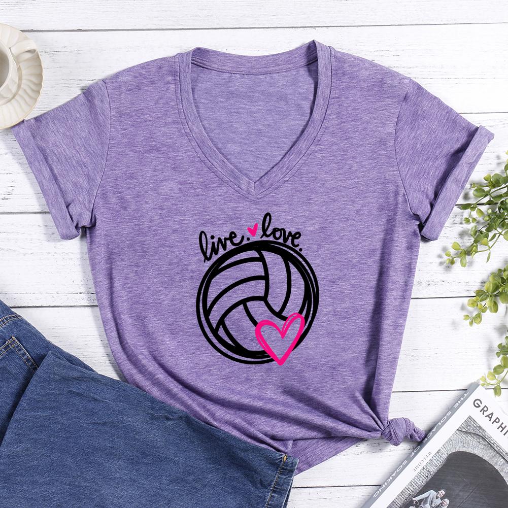 Live and love volleyball V-neck T Shirt-Guru-buzz