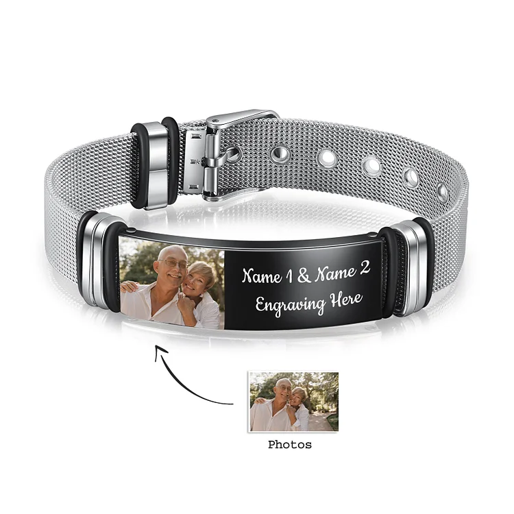 Personalized Photo Bracelet Engraved Text Stainless Steel Wristband Bracelet for Men Women