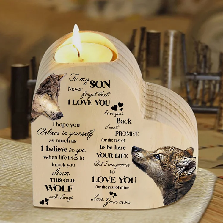 To My Son Wooden Heart Candle Holder "love you for the rest of mine " Gifts For Son