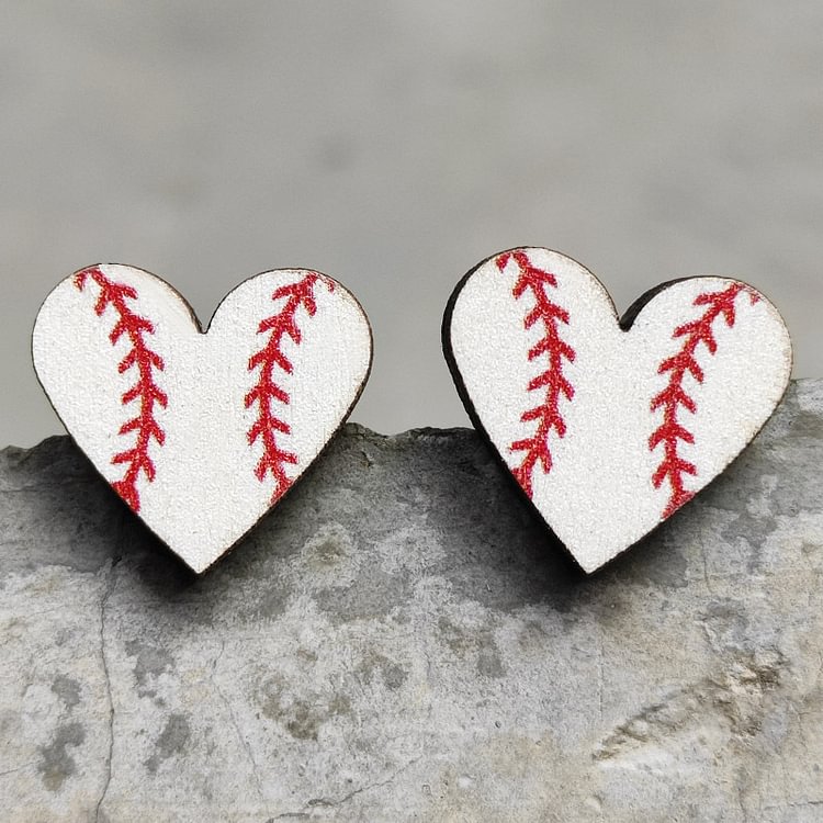 Comstylish Fashion Heart Baseball Stud Earrings