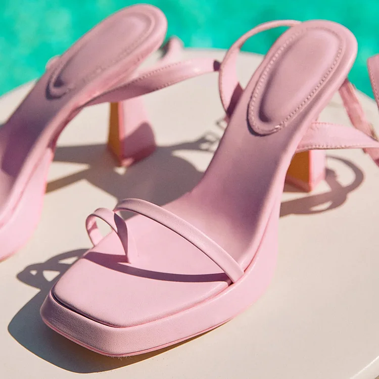Pink Square Toe Thong Sandal Summer Platform Shoes Party Cute Heeled Sandal |FSJ Shoes