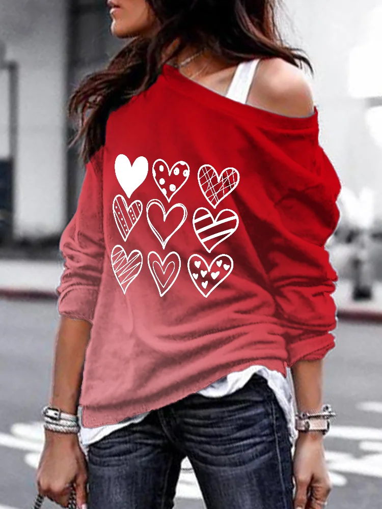 Valentine's Day Hearts Graphic Gradient Sweatshirt
