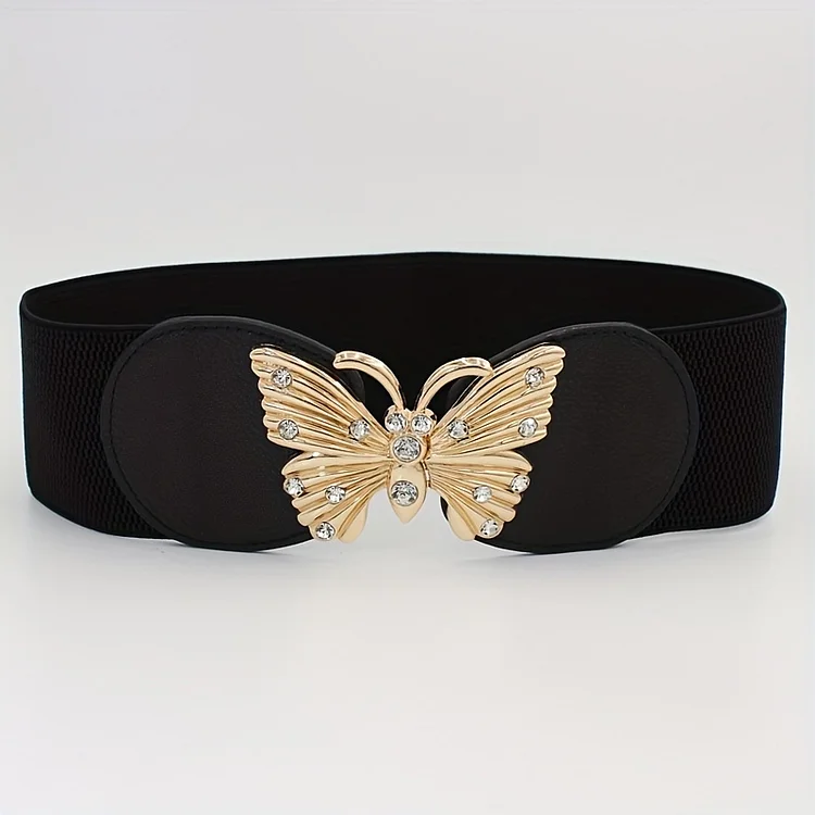 Rhinestone Metal Butterfly Waist Belt Vintage Elastic Wide Dress Belt Girdle Women Party Prom Belts Accessories VangoghDress