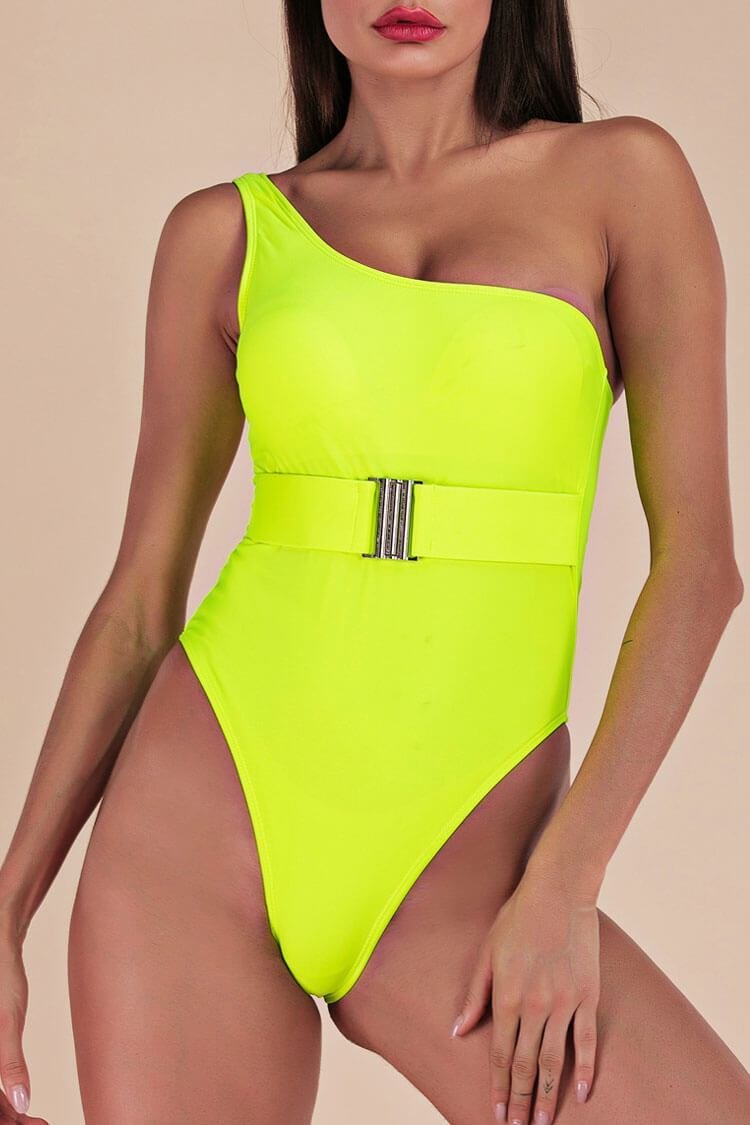 Neon Color High Leg One Shoulder One Piece Swimsuit - Shop Trendy Women's Clothing | LoverChic