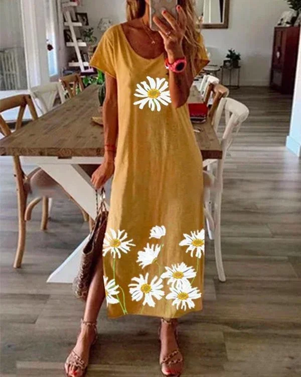 floral printed summer maxi dress crew neck women dresses p122980