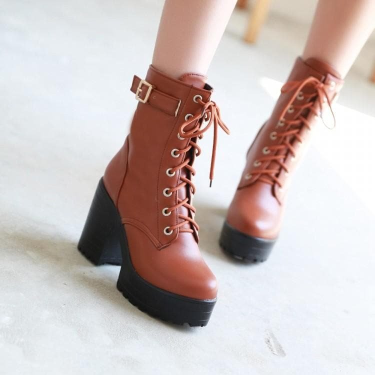 Yellow/Brown/Black Sweet High Heel Boots SP1710573
