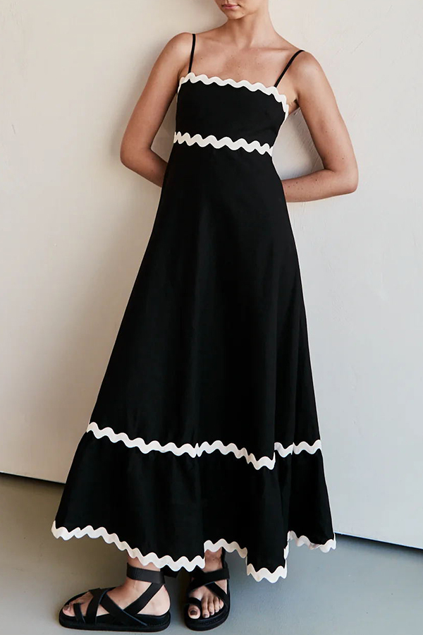 Zahara Suspender Patchwork Oversize Zipper Maxi Dress