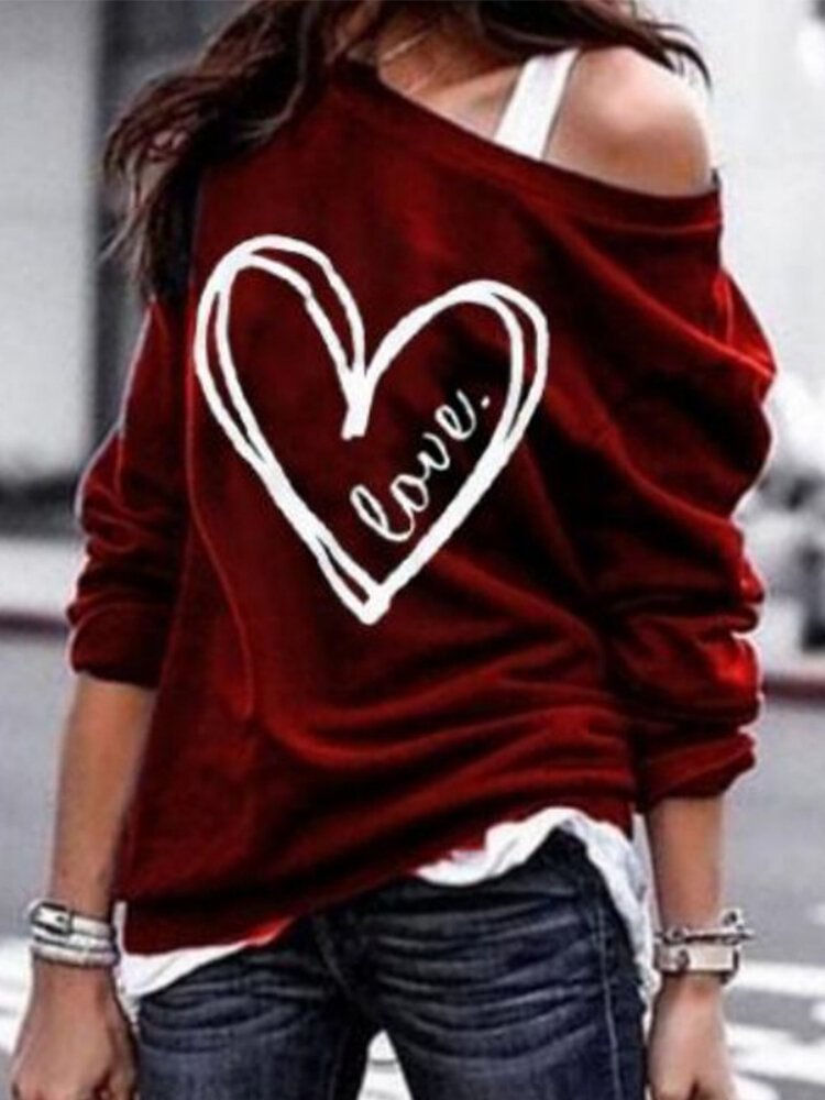 Long Sleeve Heart Letter Print Long Sleeve Blouse For Women P1564726