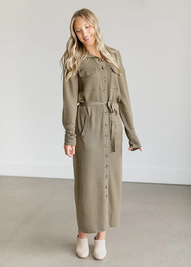 Melina Button-up Knit Midi Dress