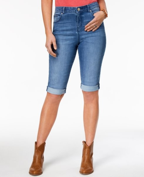 Style & Co Women's Curvy Denim Bermuda Shorts Turq/Aqua Size 4 - Life is Beautiful for You - SheChoic