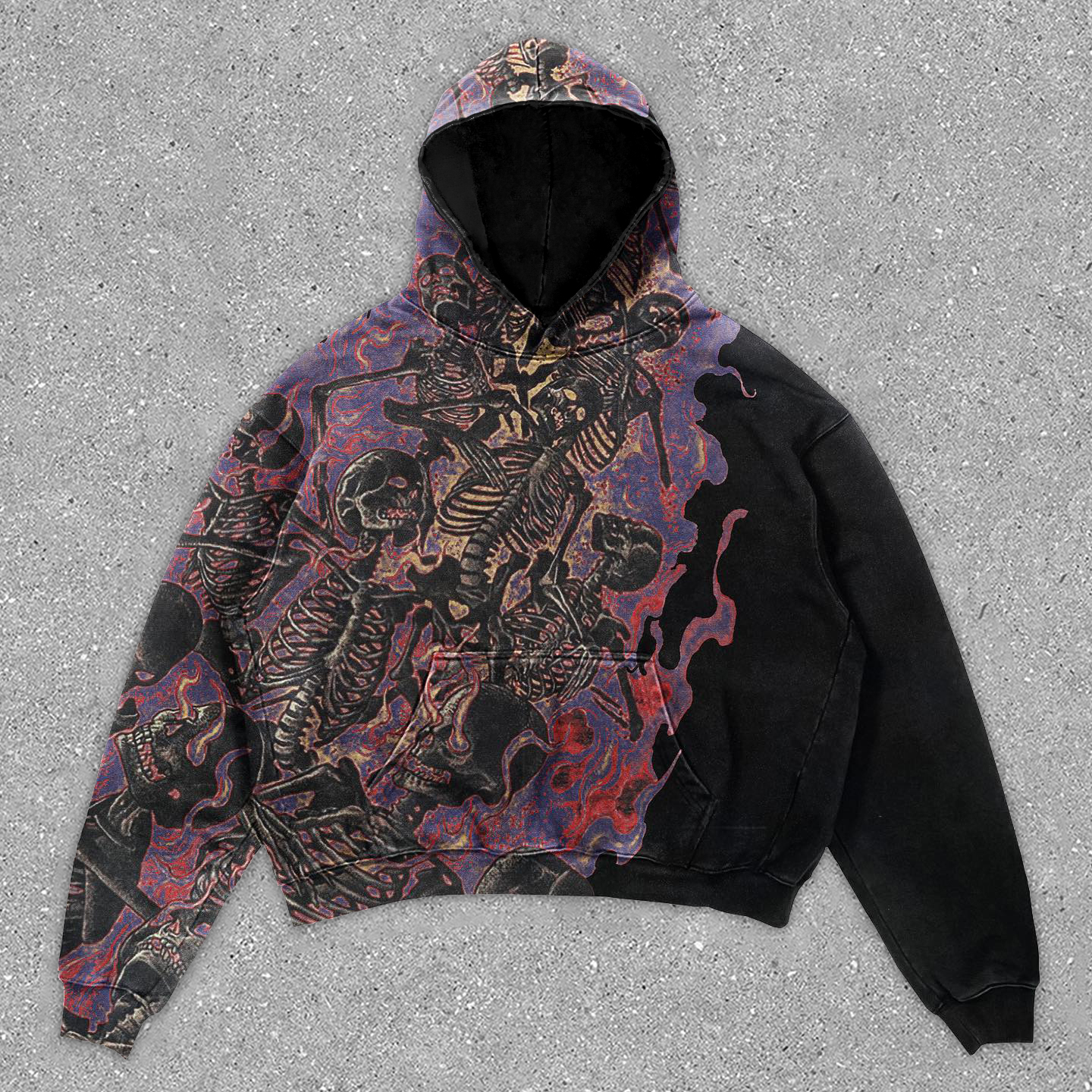 Vintage Skull Graphic Print Black Pullover Hoodie - SOPULA