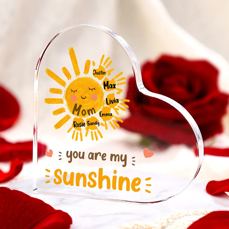 Personalized Mom Acrylic Heart Keepsake Custom Texts & 1–12 Names Ornaments Sun Handprints Family Mother's Day Gifts