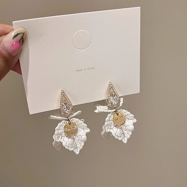 Elegant Zircon Shell Leaf Drop Earrings
