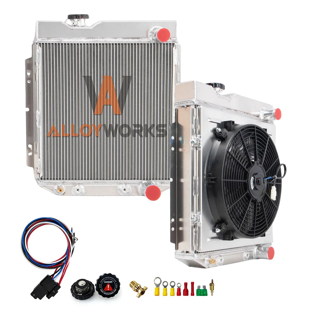 Alloyworks 4 Row Radiator with Shroud Fan For 1965-1966 Ford Mustang/1960-1965 Falcon Ranchero/Mercury