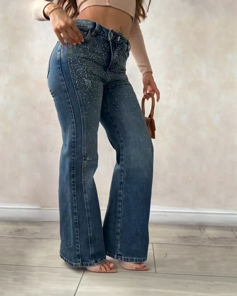 Diamond-Studded Straight-Leg Jeans (Pre-sale)