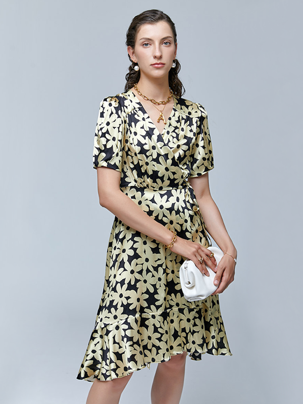 French Short Sleeve Silk Dress REAL SILK LIFE