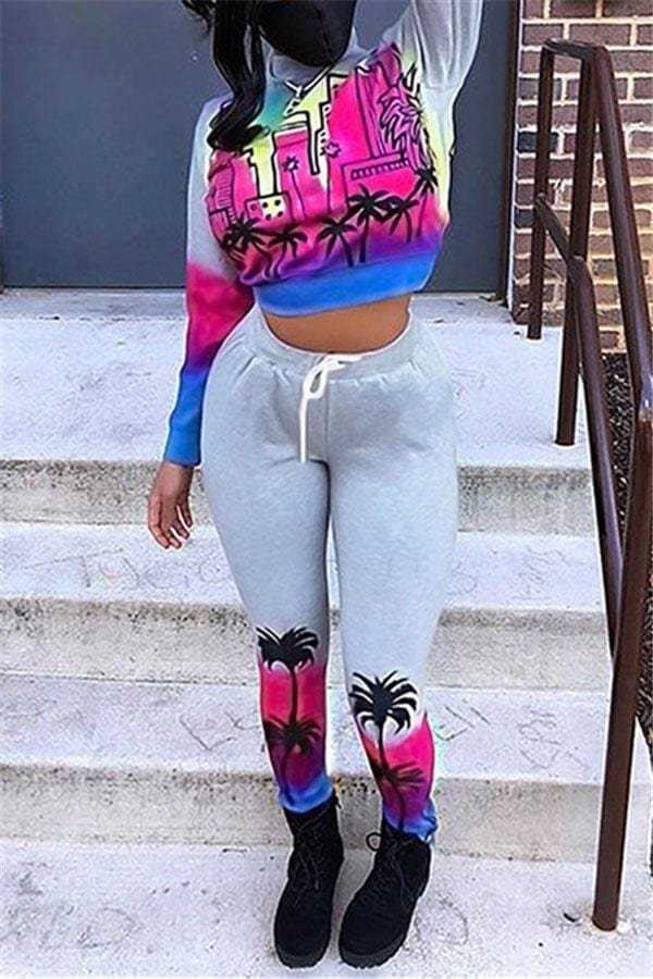 Fashion Turtleneck Print Sportswear Set - Shop Trendy Women's Clothing | LoverChic