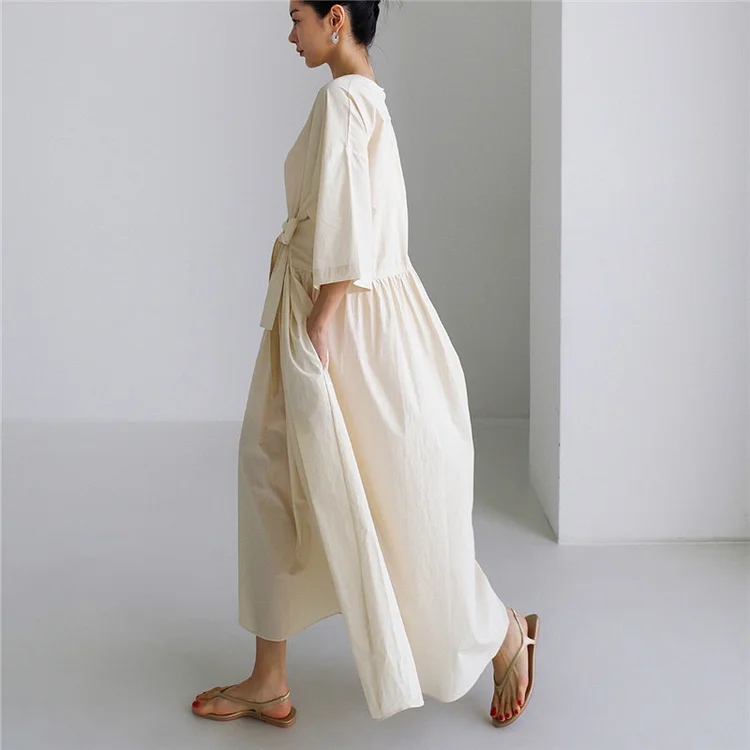 Urban Style Bow Lace-Up Midi Dress