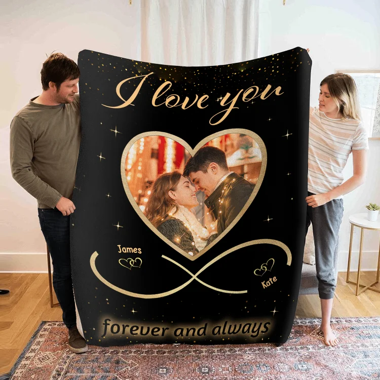 Personalized Couple Photo Blanket Customized 2 Names Infinity Love Blanket Valentine's Day Gifts