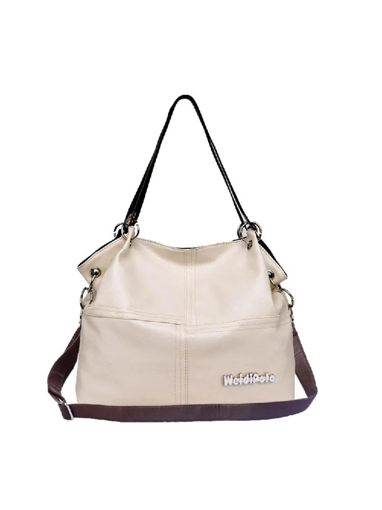 Retro Women PU Handbag Tote Zipper Large Capacity Trendy Shoulder Bag(Beige