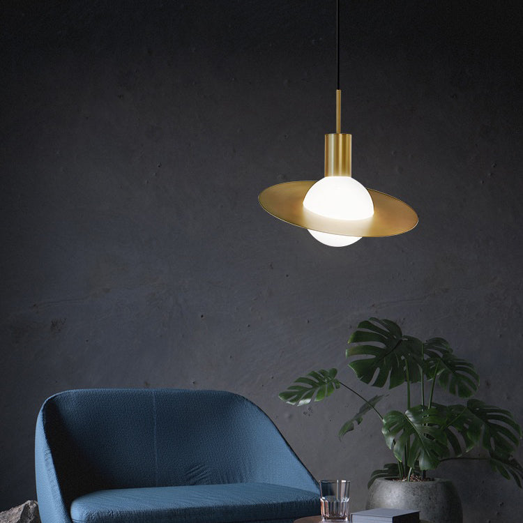 Modern Art Deco Round Disc Iron Glass 1-Light Pendant Light For Bedroom