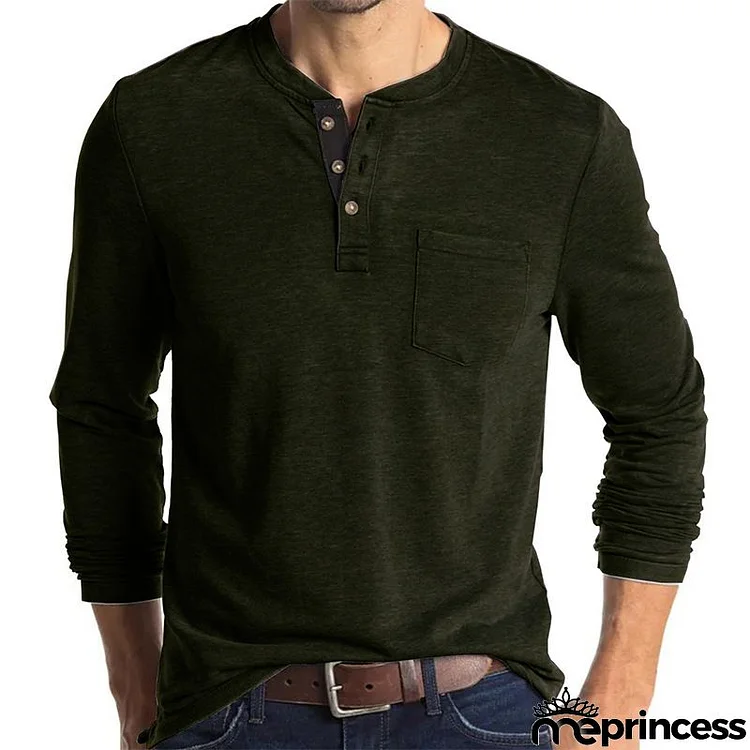 Men Casual Round Neck Long Sleeve Solid Color T-Shirt