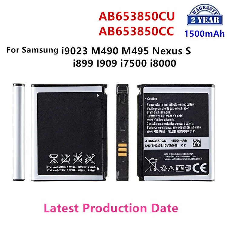 Brand New AB653850CU AB653850CC Battery 1500mAh For Samsung i9023 M490 M495 Nexus S i899 I909 i7500 i8000