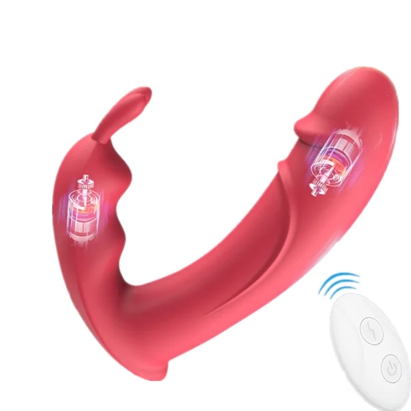 2-in-1 Rabbit Ear Clit Stimulator Wearable Panty Vibrator - Rose Toy
