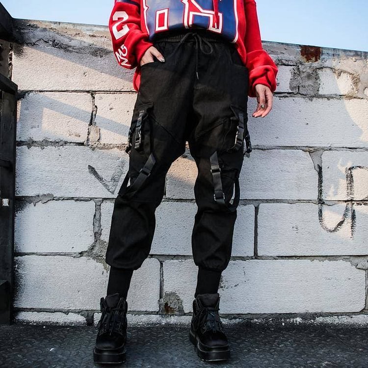 Black High Waist Cargo Pants SP14688
