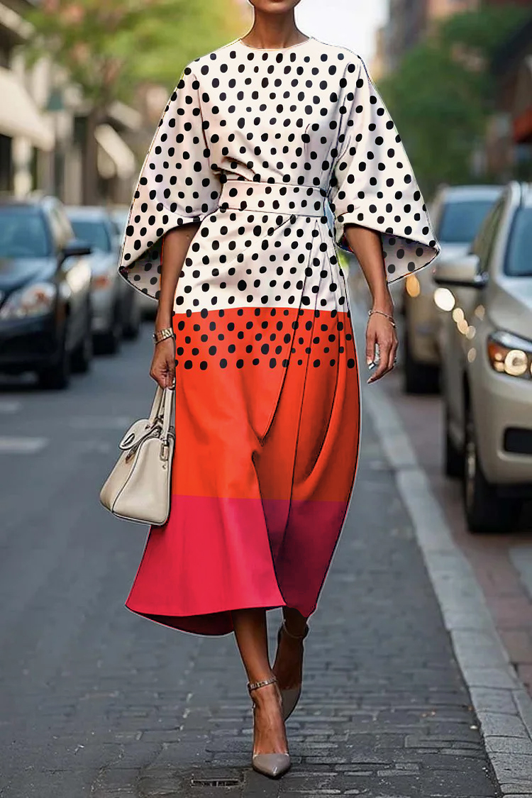 Women's Elegant Geometric Abstract Art Print Midi Dress