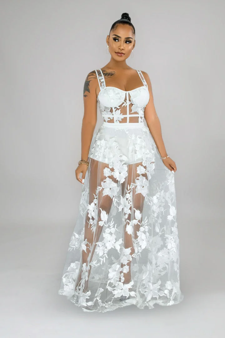 Zari Dress White Embroidered Strappy Prom Maxi Dresses