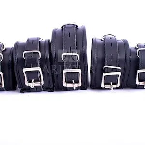 pornhint Pornhint Real Cowhide Leather Restraints Wrist, ankle, Neck collar, cuffs 5 Piece Luxurious restraints Cross Tie Bondage restraints with Free Hog Tie