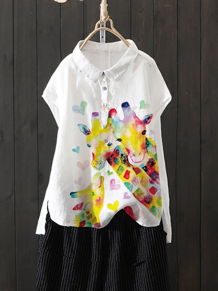 Bestdealfriday White Cotton Blend Short Sleeve Animal Shirts Tops 9347921