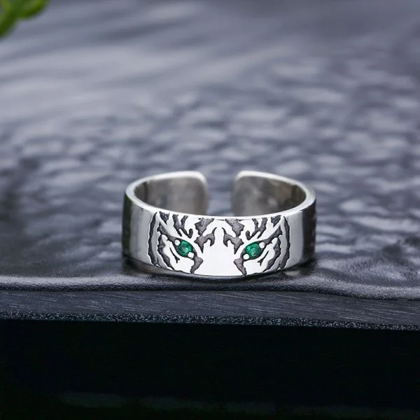 Sterling Silver Tiger Adjustable Ring